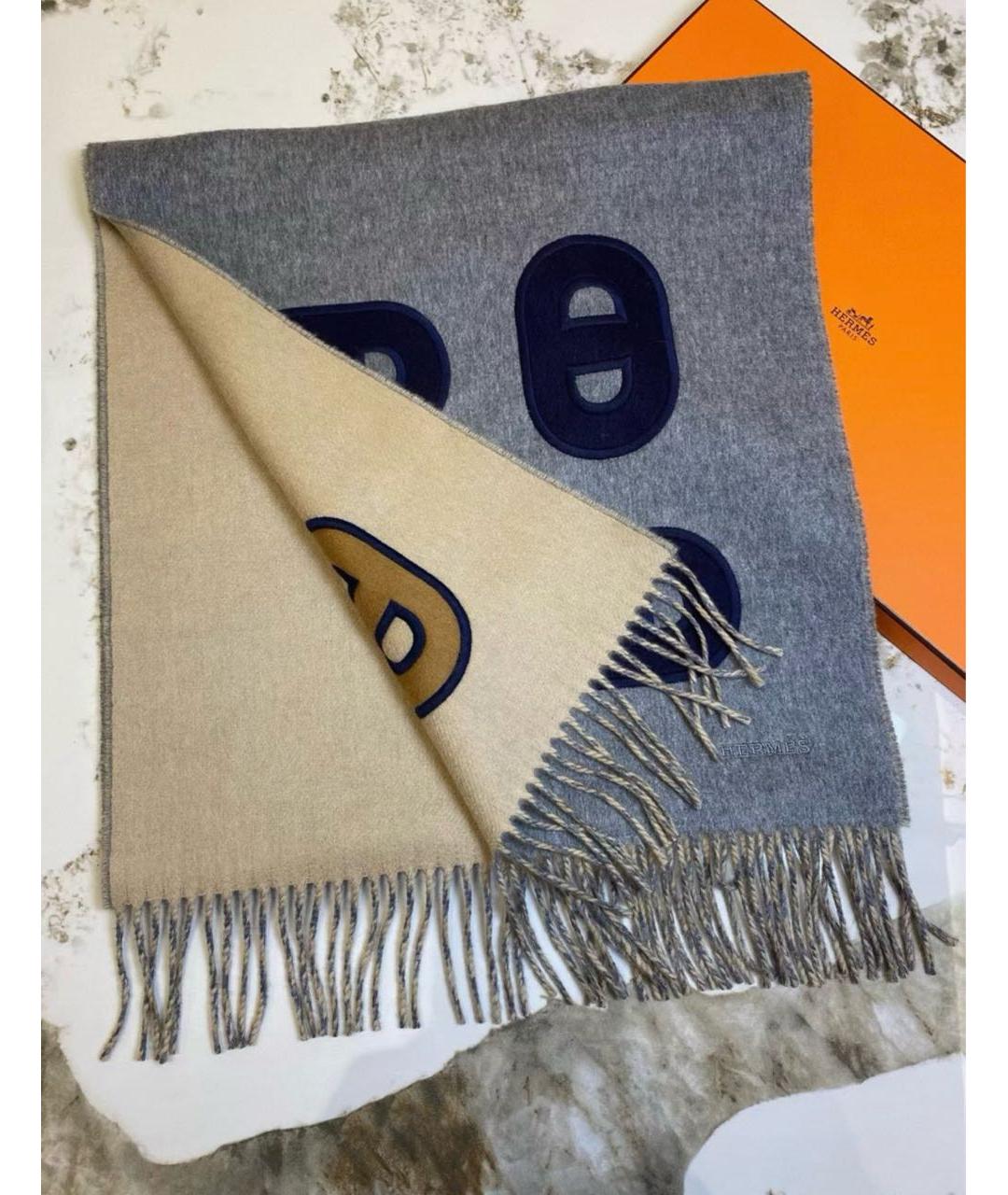 HERMES Серый кашемировый шарф, фото 6