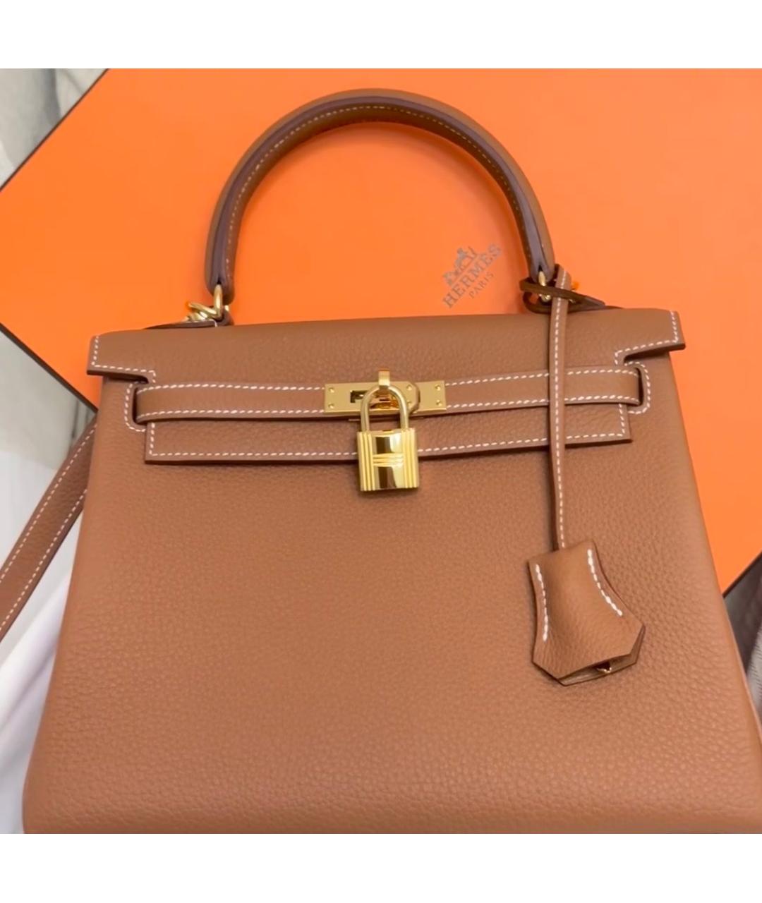 HERMES Коричневая кожаная сумка с короткими ручками, фото 2