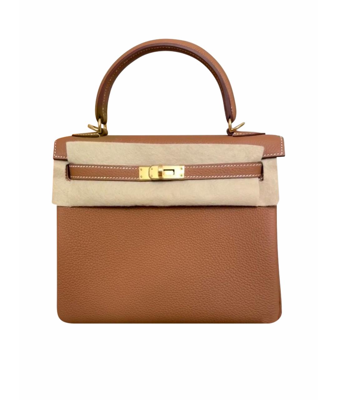 HERMES Коричневая кожаная сумка с короткими ручками, фото 1