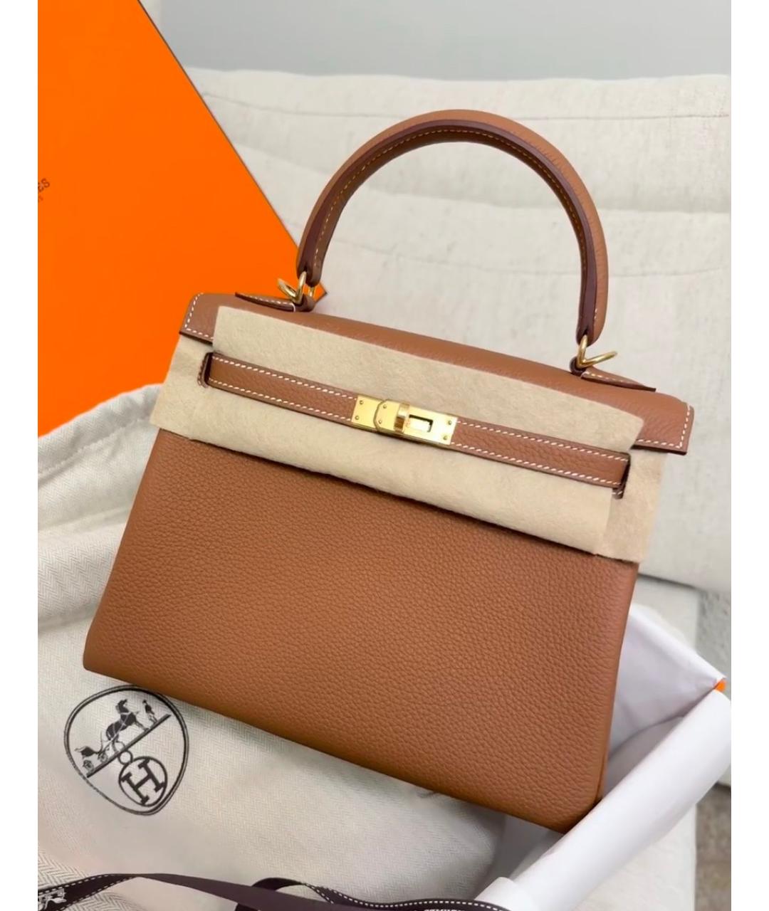 HERMES Коричневая кожаная сумка с короткими ручками, фото 4