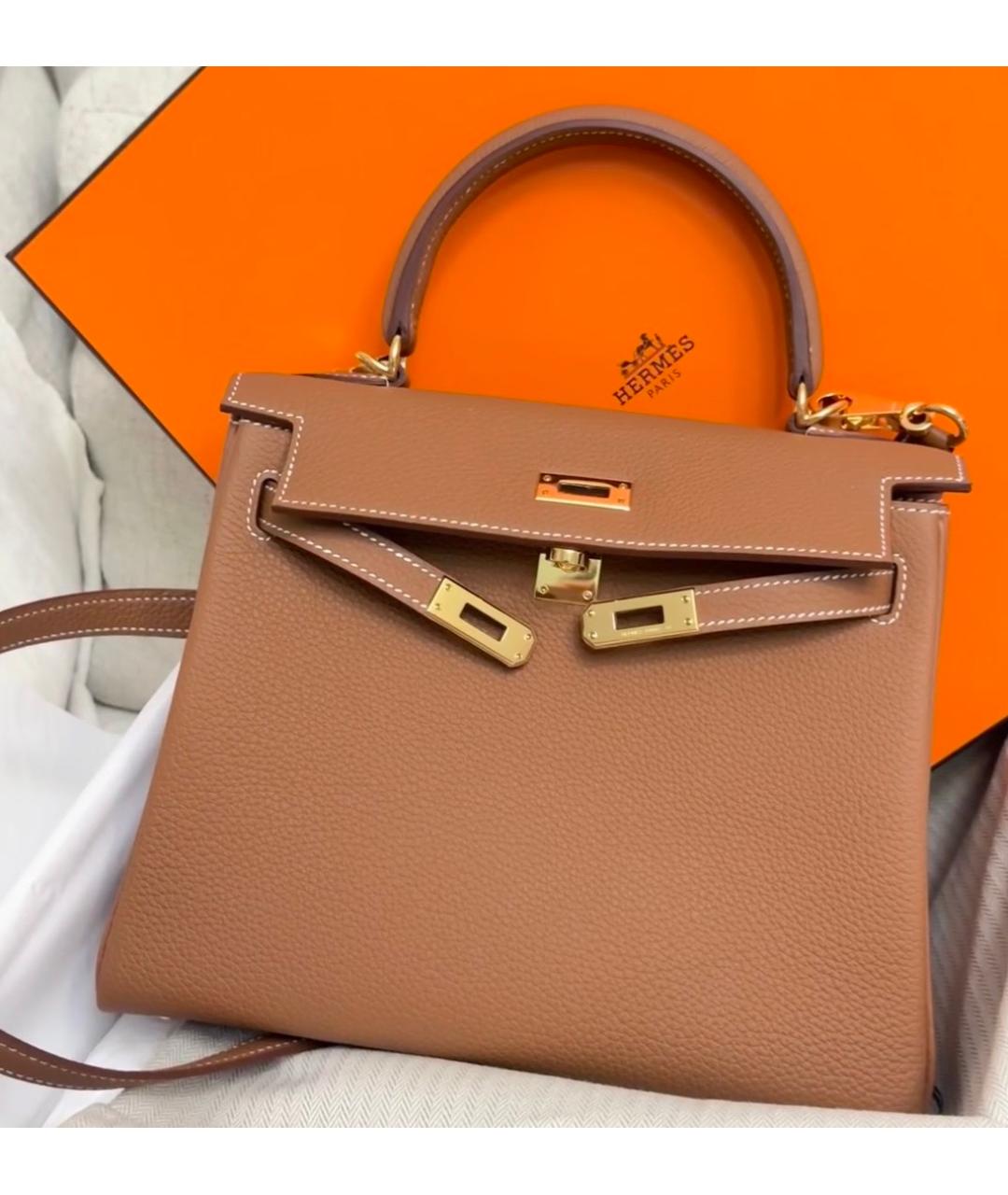 HERMES Коричневая кожаная сумка с короткими ручками, фото 3