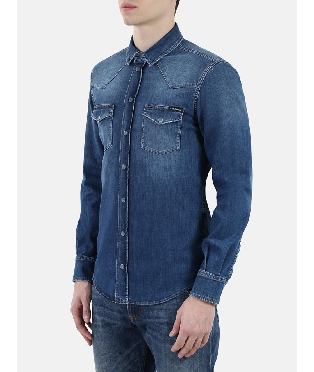 DOLCE&GABBANA Синяя хлопковая кэжуал рубашка, фото 4