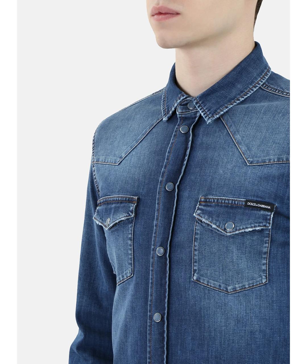 DOLCE&GABBANA Синяя хлопковая кэжуал рубашка, фото 5
