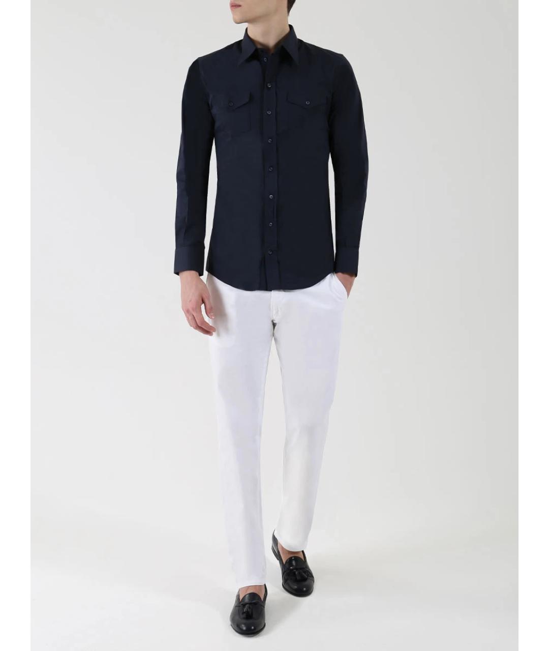 DOLCE&GABBANA Темно-синяя хлопковая кэжуал рубашка, фото 2