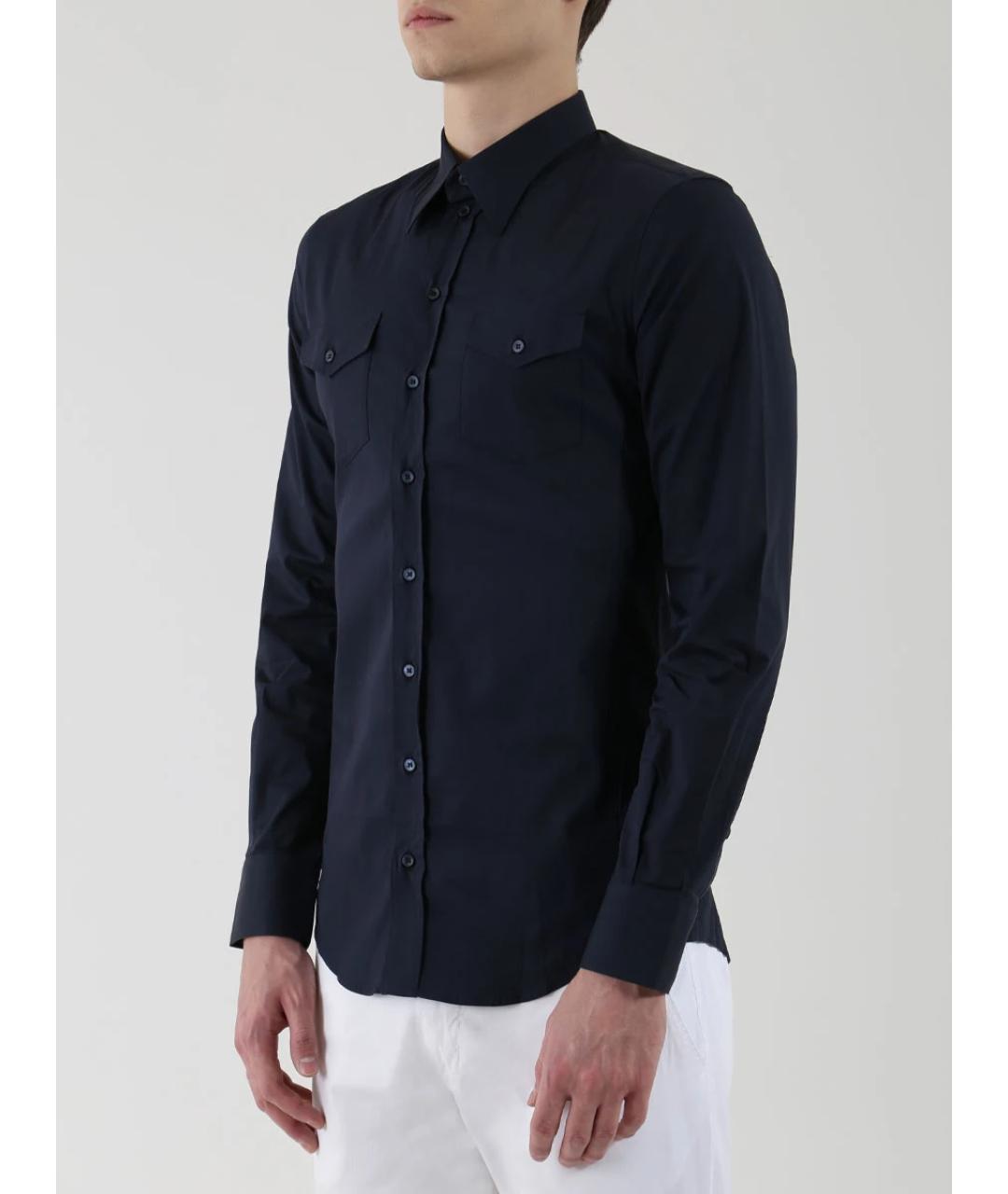DOLCE&GABBANA Темно-синяя хлопковая кэжуал рубашка, фото 4
