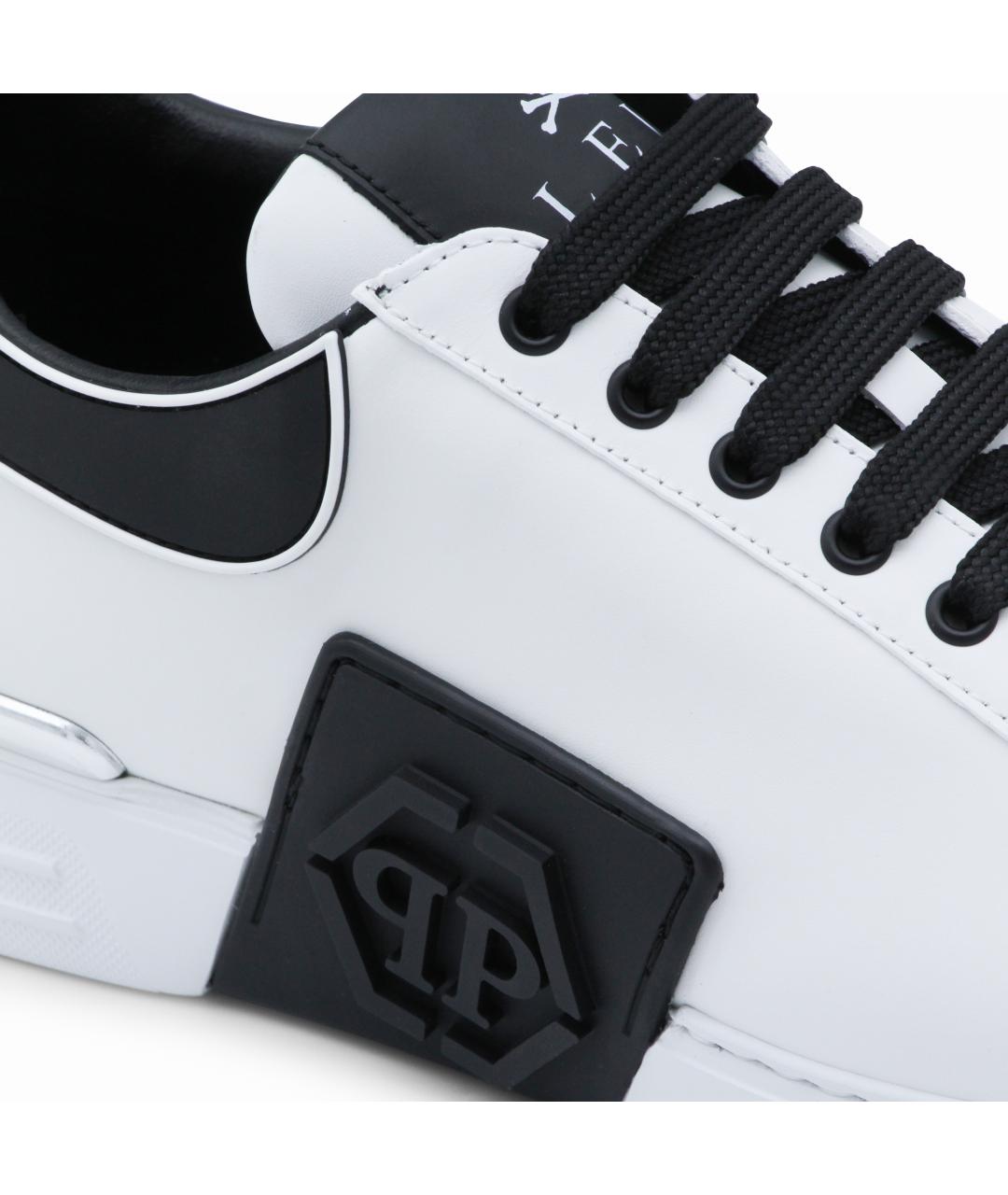 PHILIPP PLEIN Белые кожаные низкие кроссовки / кеды, фото 4