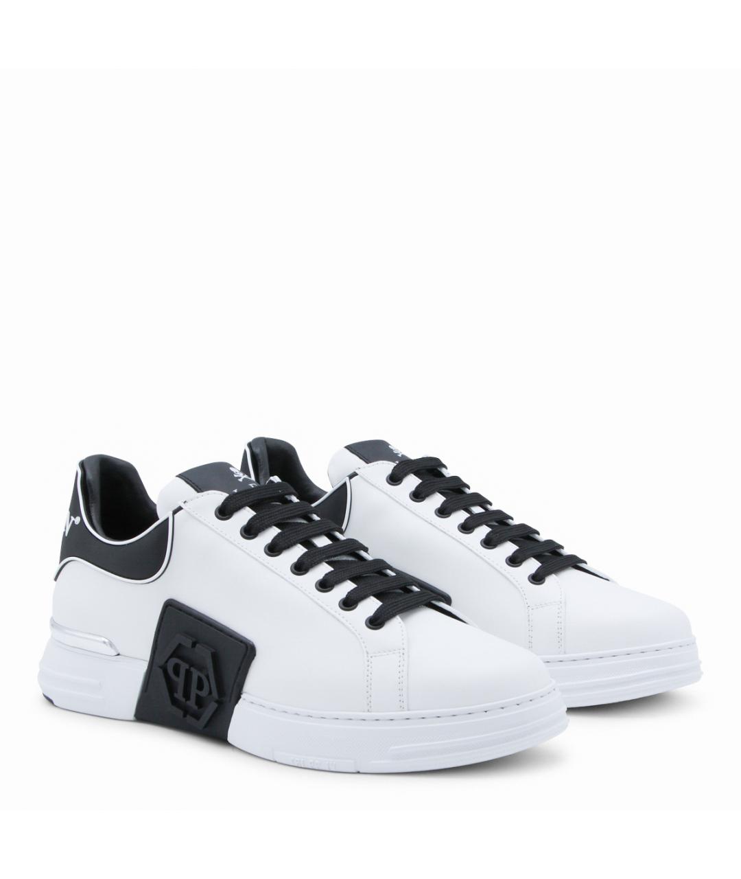 PHILIPP PLEIN Белые кожаные низкие кроссовки / кеды, фото 2