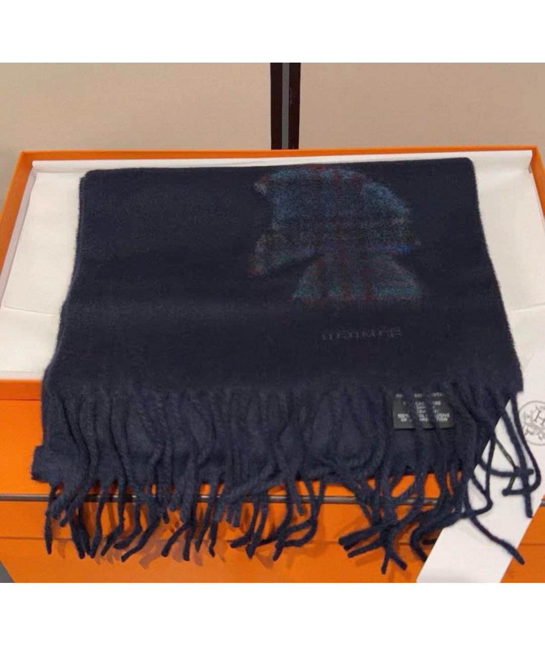 HERMES Темно-синий кашемировый шарф, фото 3