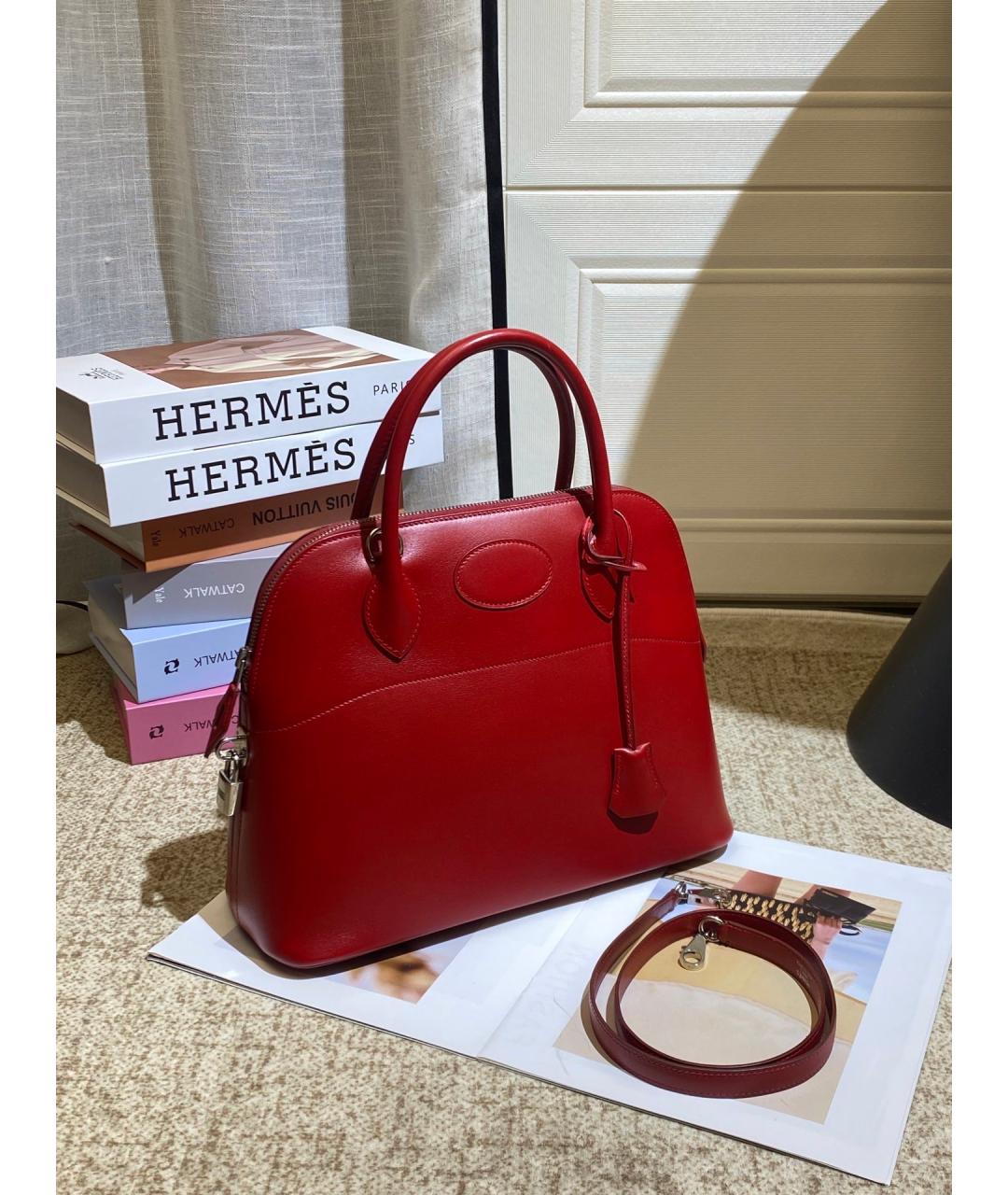 HERMES Красная кожаная сумка с короткими ручками, фото 7