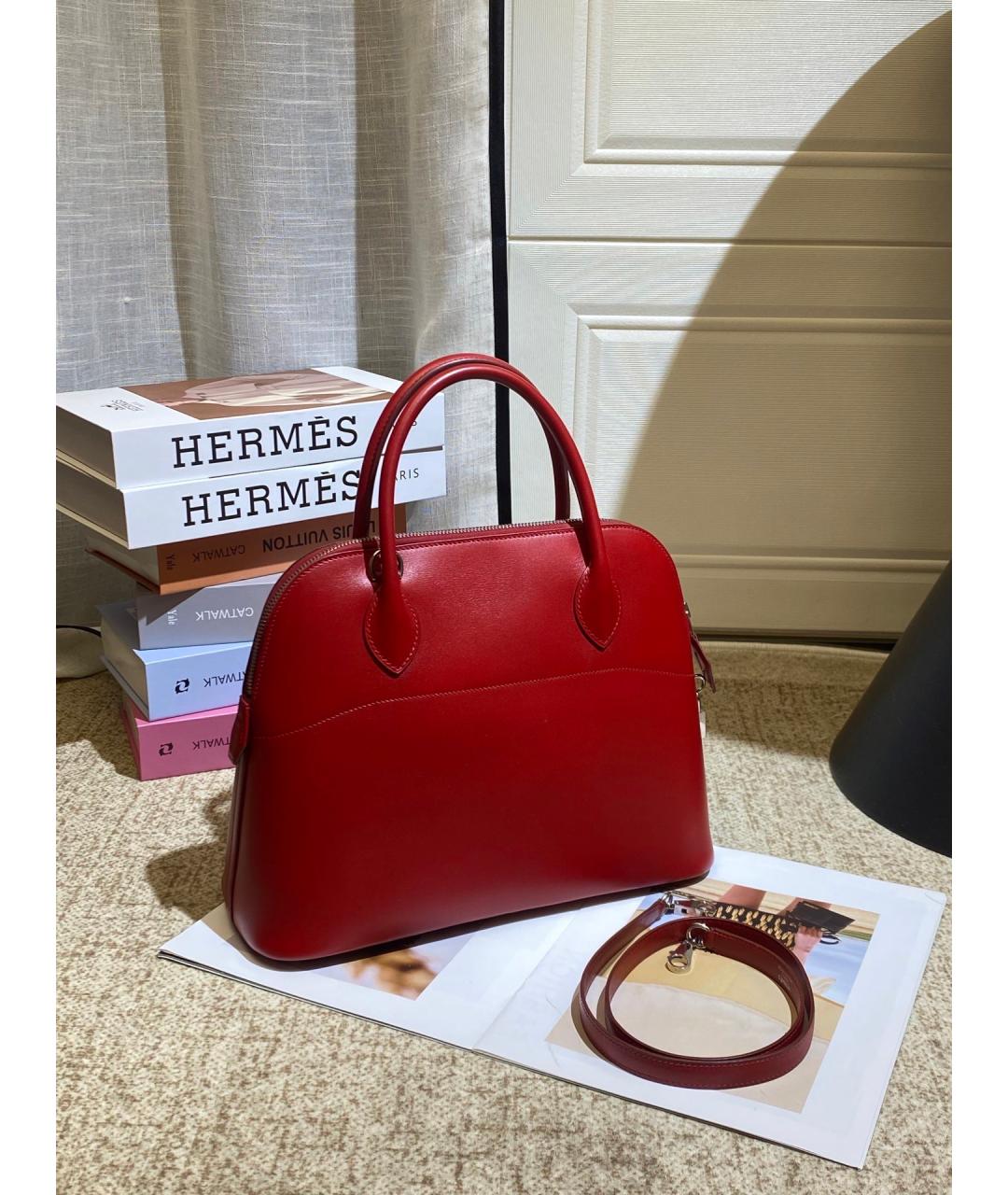 HERMES Красная кожаная сумка с короткими ручками, фото 2