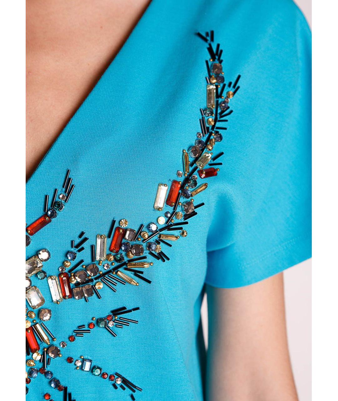 JO NO FUI Бирюзовое вискозное коктейльное платье, фото 5