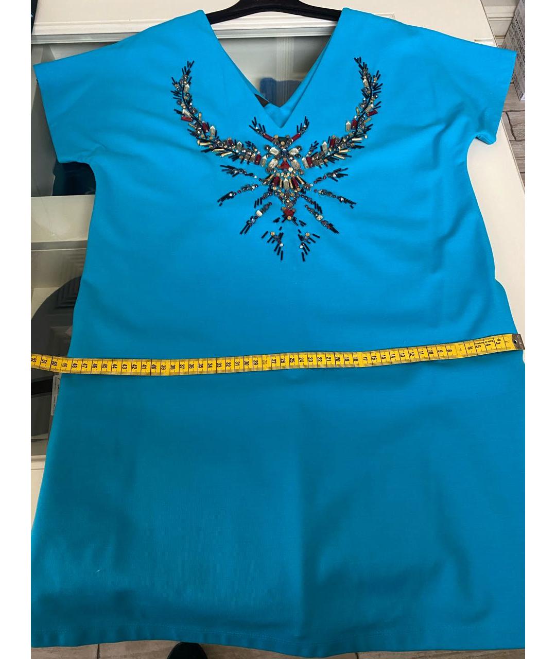 JO NO FUI Бирюзовое вискозное коктейльное платье, фото 6