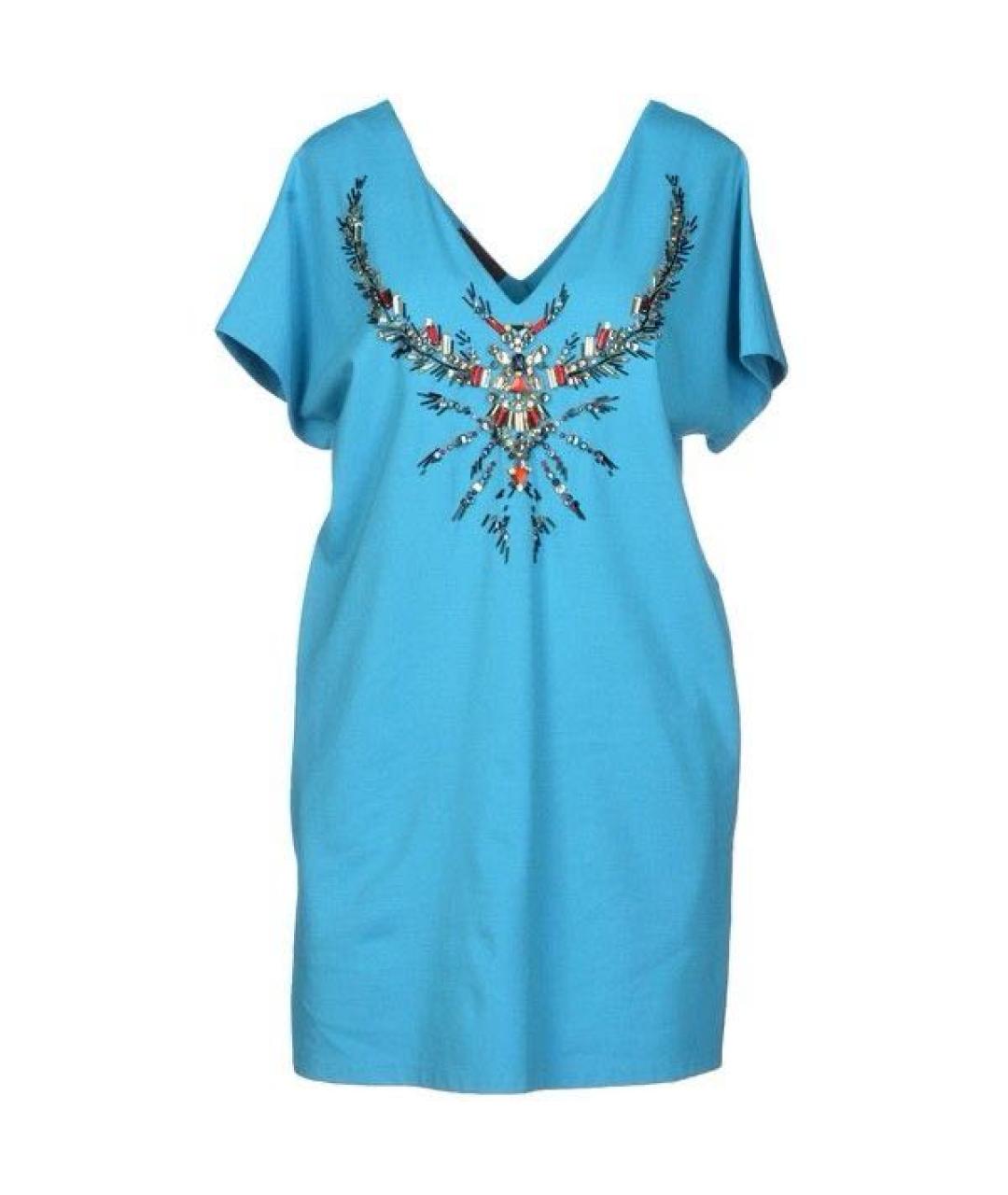 JO NO FUI Бирюзовое вискозное коктейльное платье, фото 9