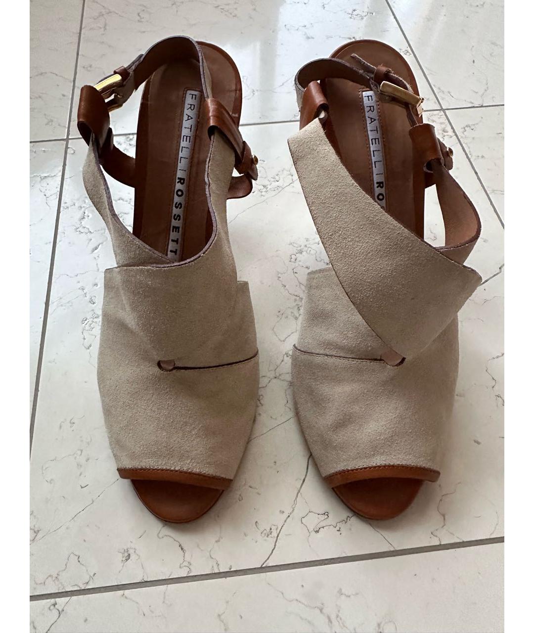 FRATELLI ROSSETTI Бежевые замшевые босоножки, фото 4