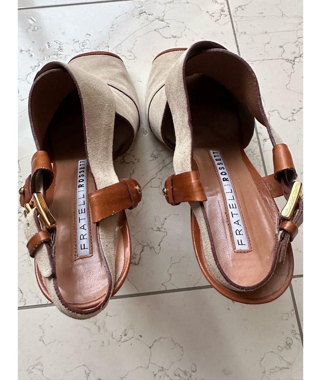 FRATELLI ROSSETTI Бежевые замшевые босоножки, фото 3