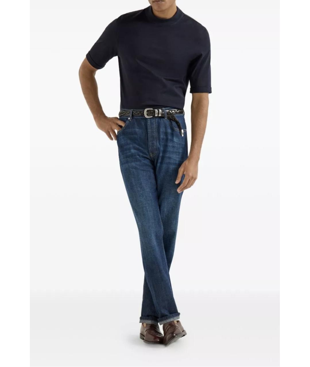 BRUNELLO CUCINELLI Синие хлопковые прямые джинсы, фото 3