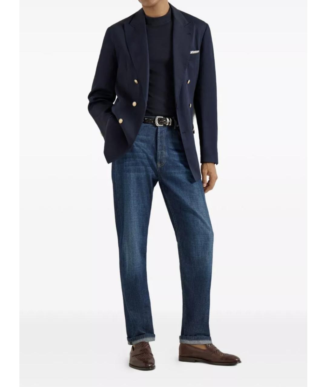 BRUNELLO CUCINELLI Синие хлопковые прямые джинсы, фото 4