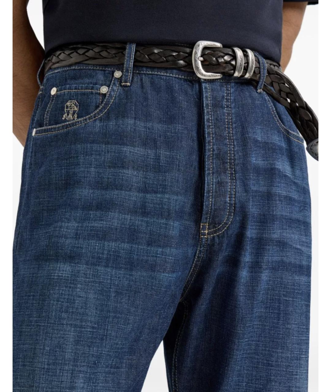 BRUNELLO CUCINELLI Синие хлопковые прямые джинсы, фото 6