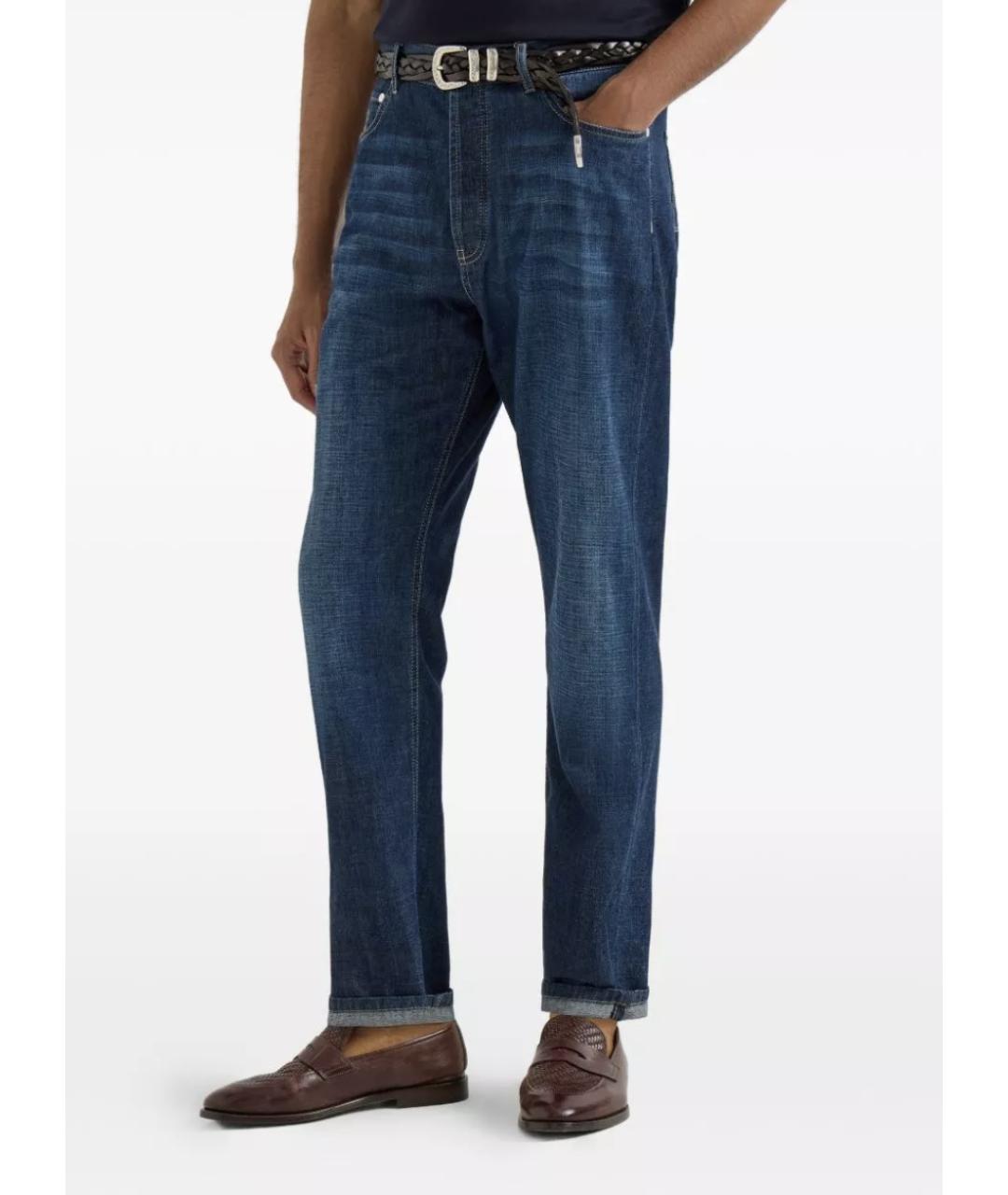 BRUNELLO CUCINELLI Синие хлопковые прямые джинсы, фото 5