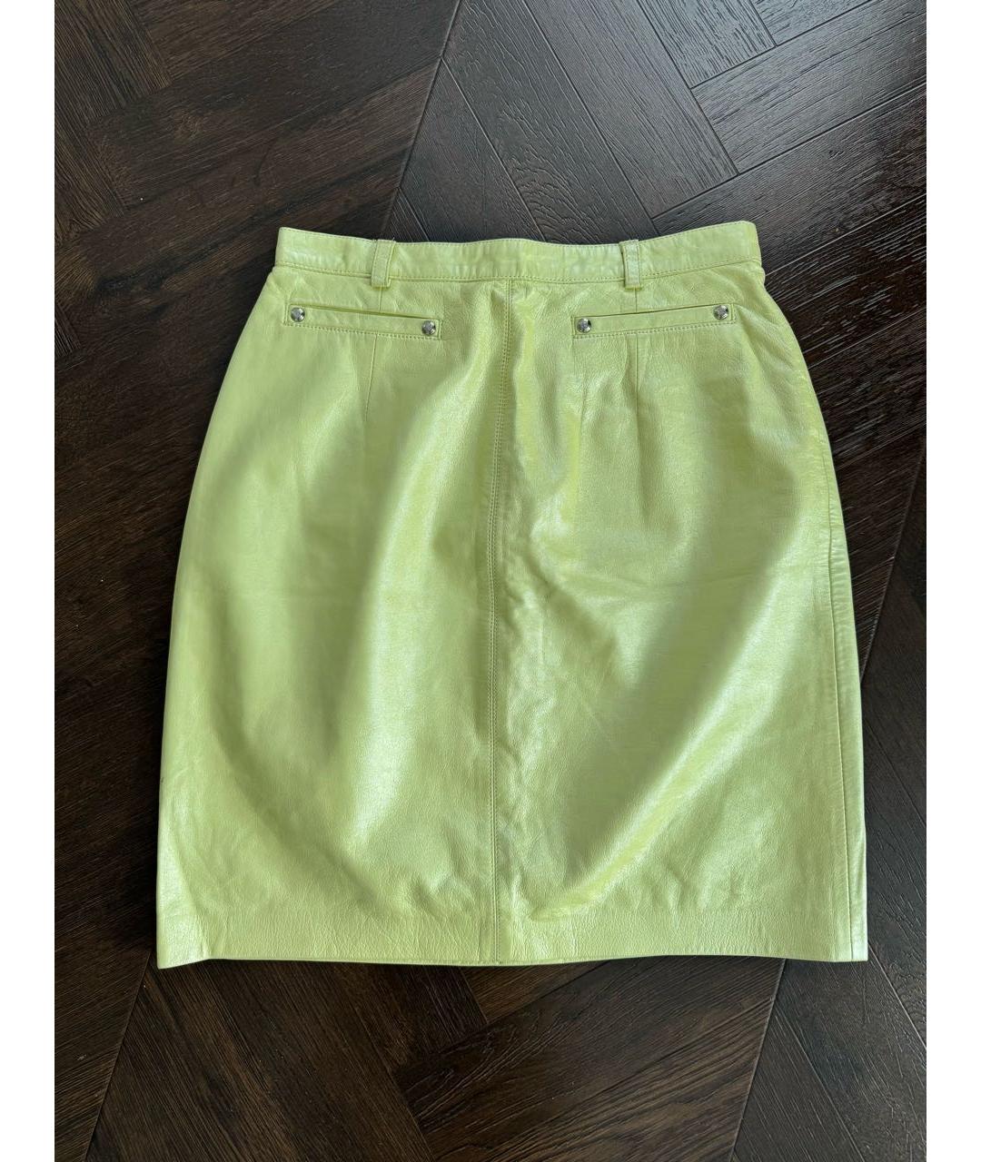 ESCADA Салатовая кожаная юбка мини, фото 7