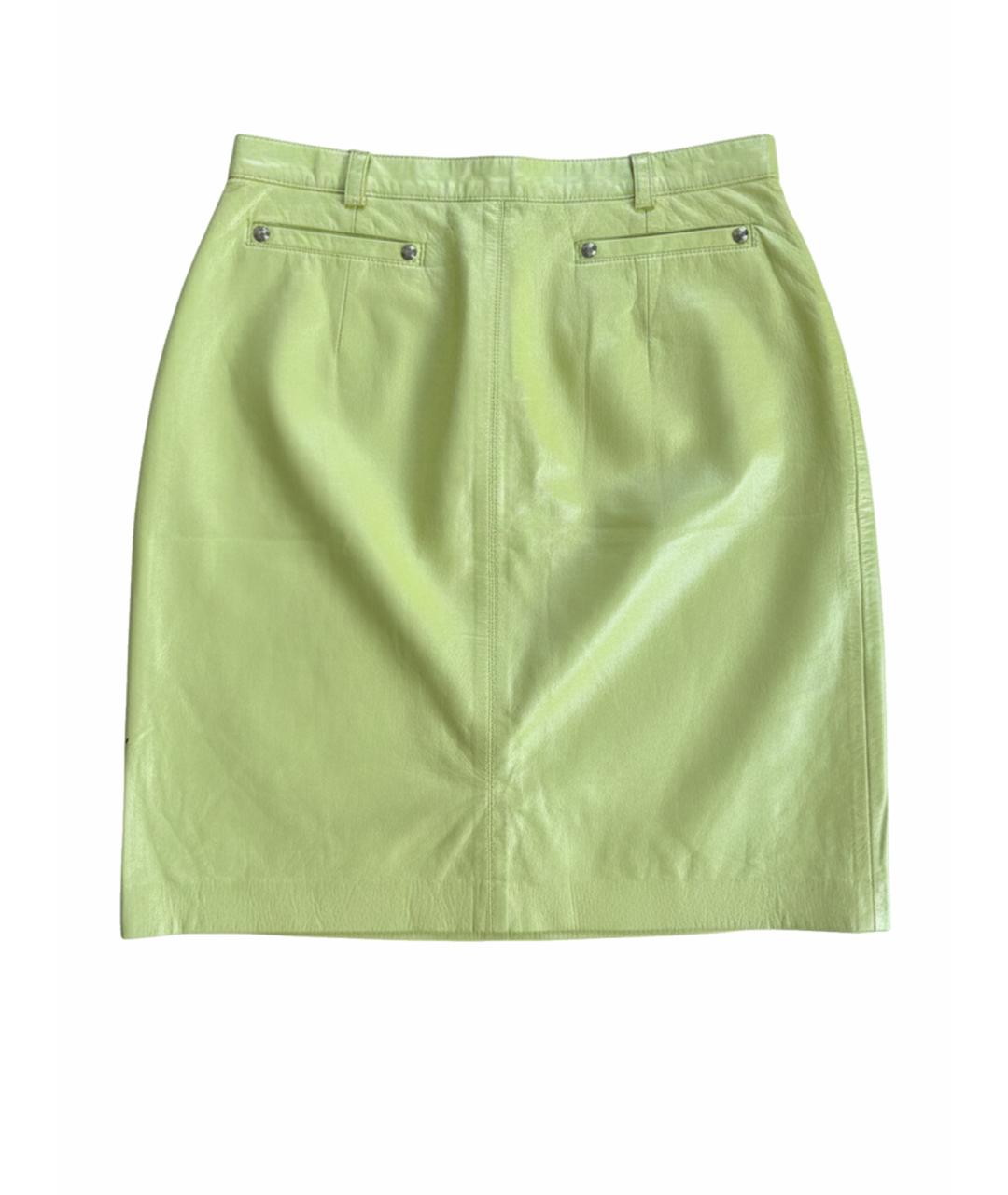 ESCADA Салатовая кожаная юбка мини, фото 1