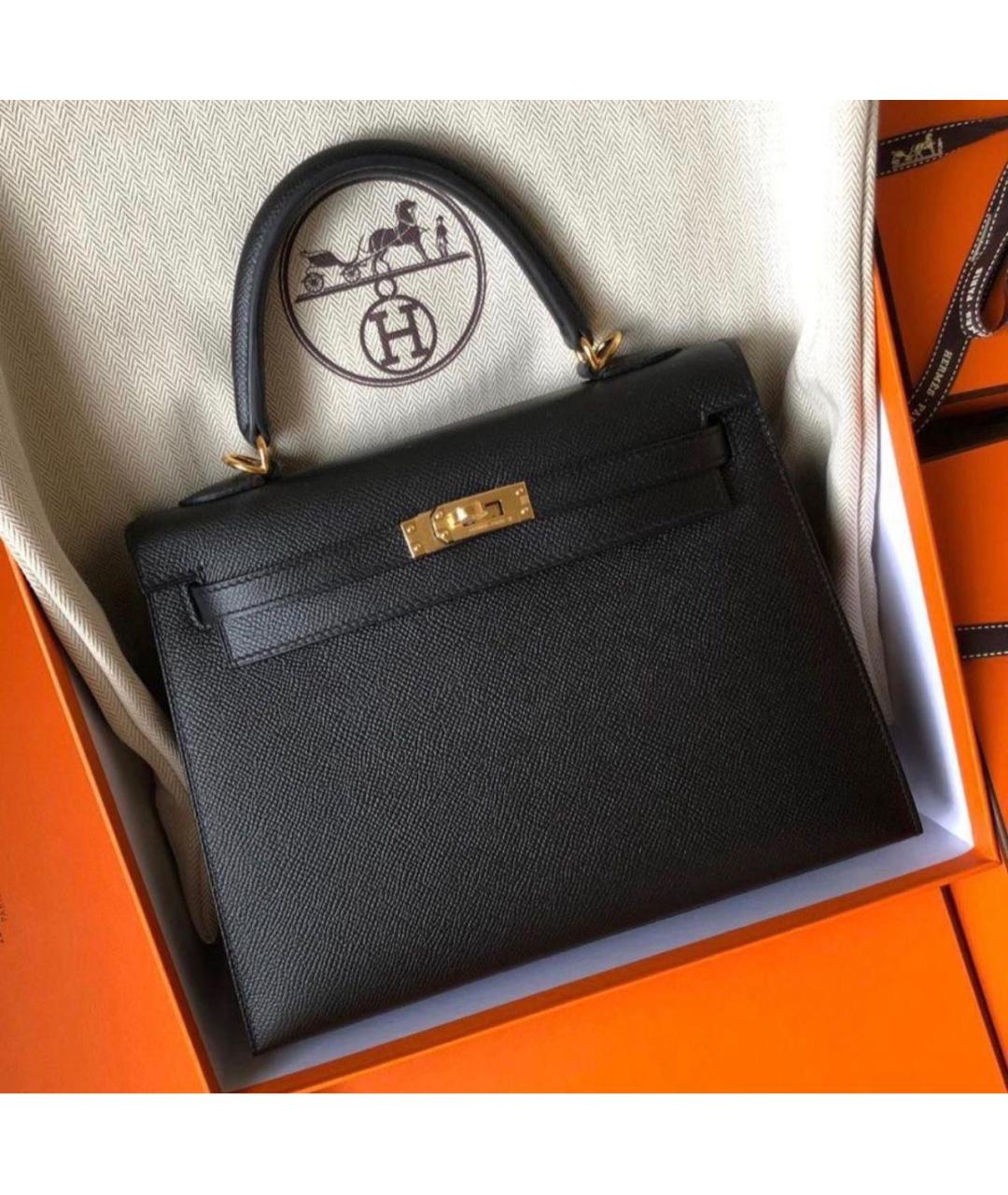 HERMES Черная кожаная сумка с короткими ручками, фото 9