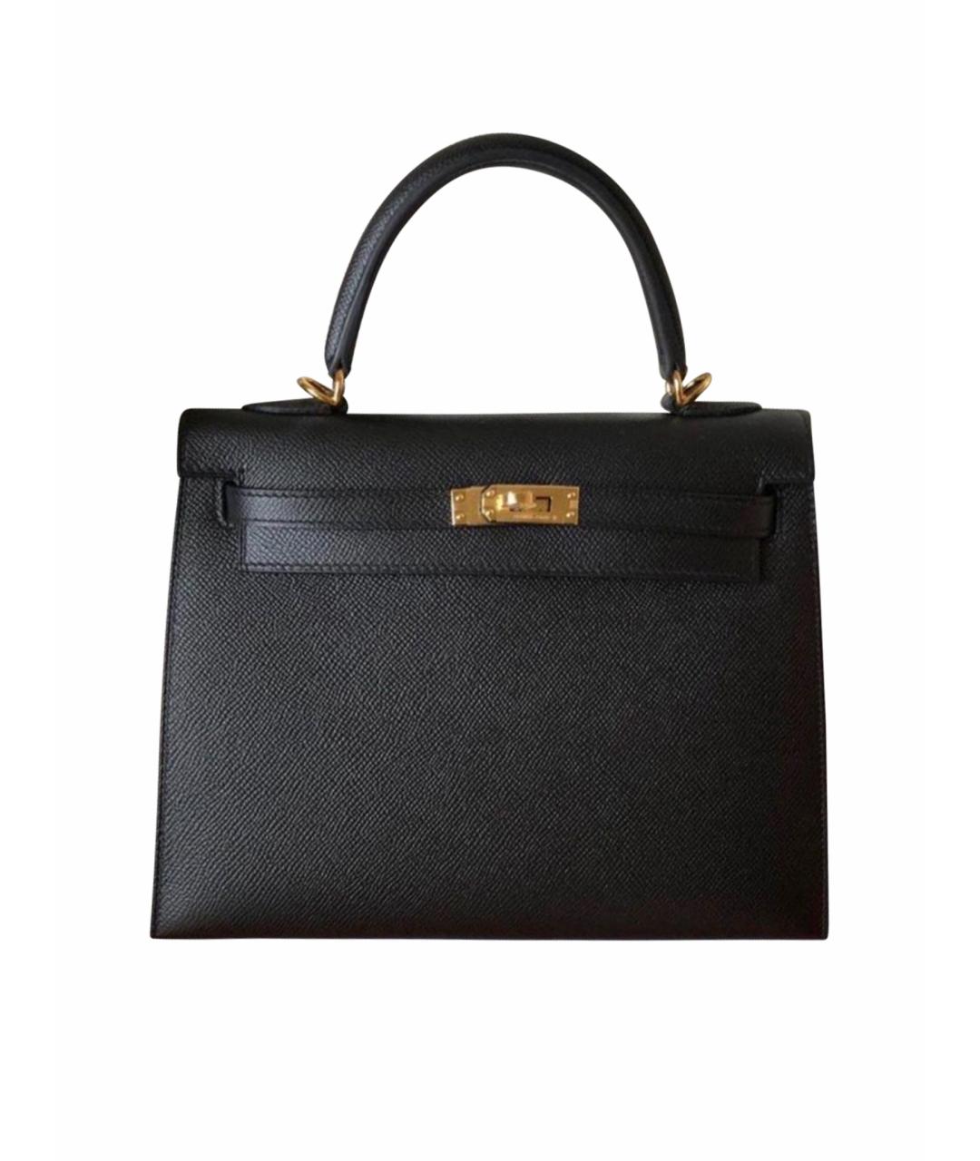 HERMES Черная кожаная сумка с короткими ручками, фото 1