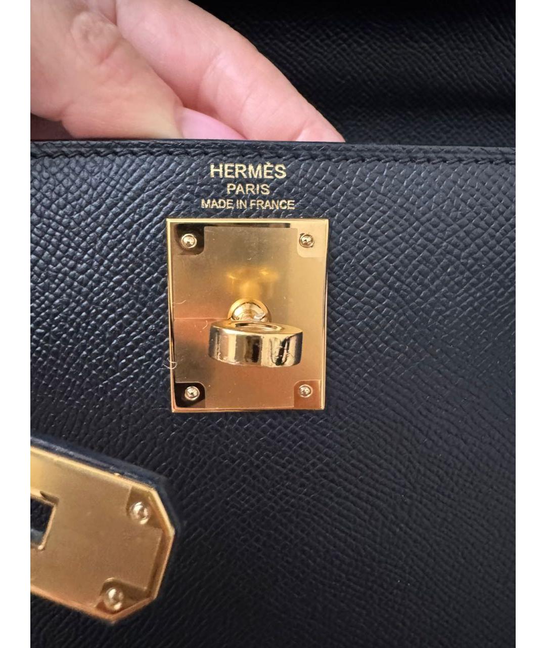 HERMES Черная кожаная сумка с короткими ручками, фото 5