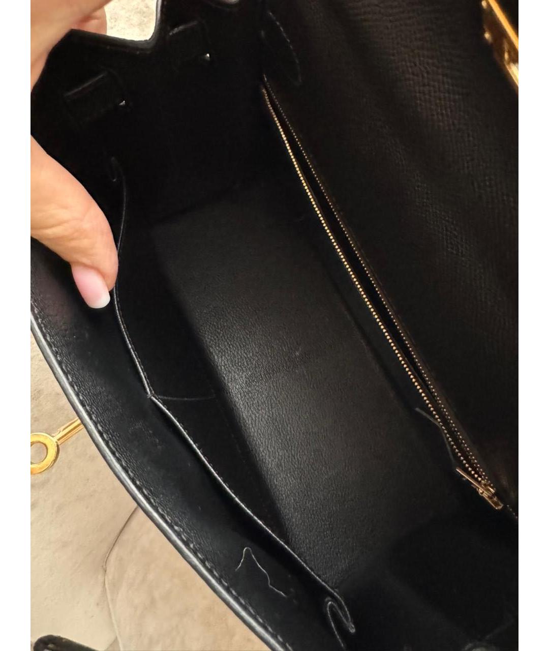 HERMES Черная кожаная сумка с короткими ручками, фото 4
