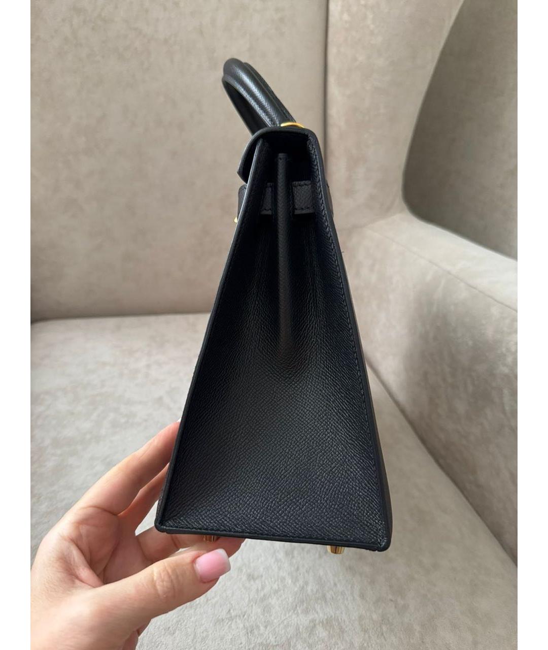 HERMES Черная кожаная сумка с короткими ручками, фото 2