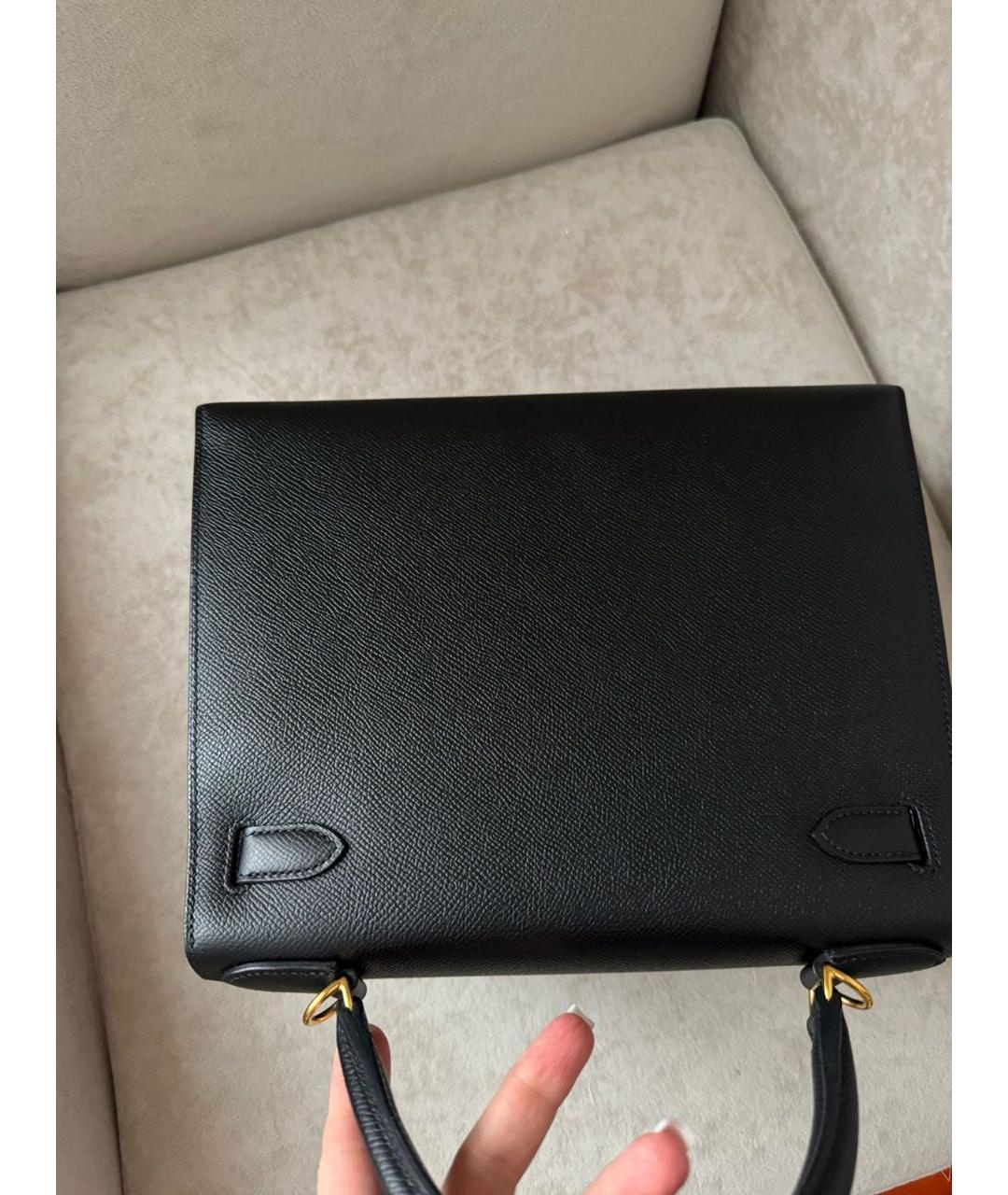 HERMES Черная кожаная сумка с короткими ручками, фото 3