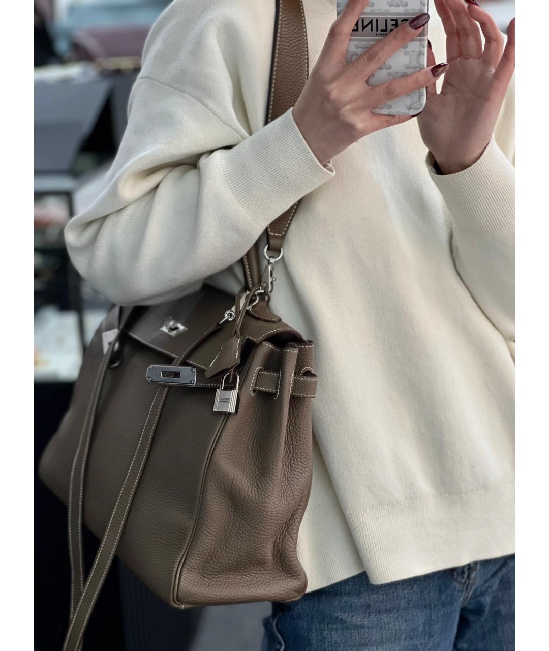 HERMES Коричневая кожаная сумка с короткими ручками, фото 6