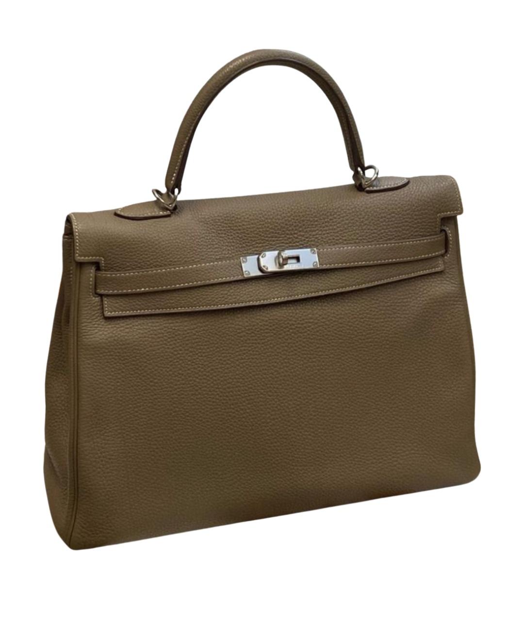 HERMES Коричневая кожаная сумка с короткими ручками, фото 1