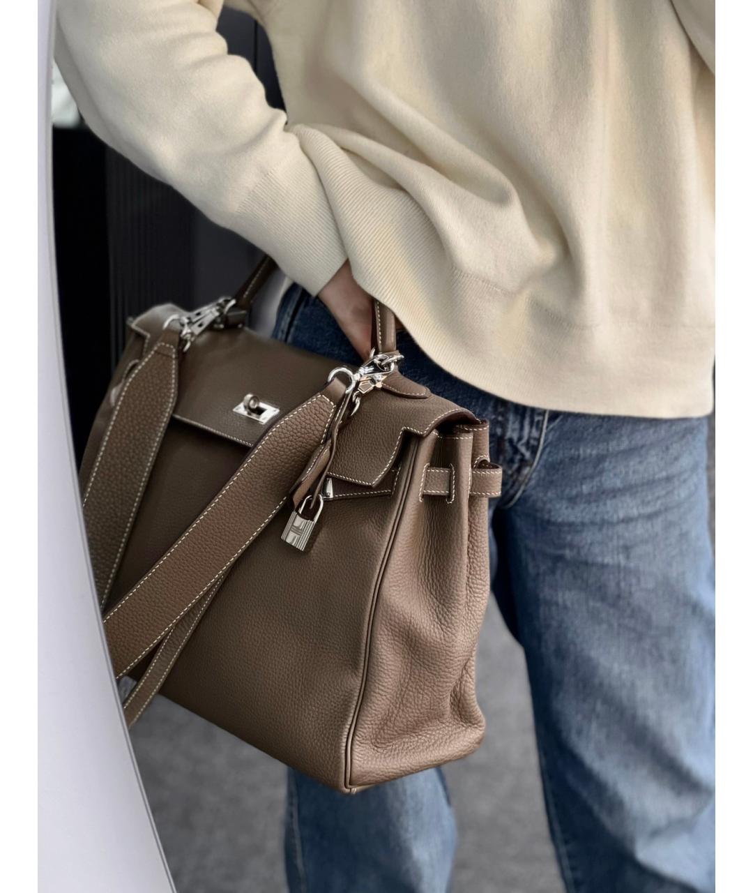 HERMES Коричневая кожаная сумка с короткими ручками, фото 5