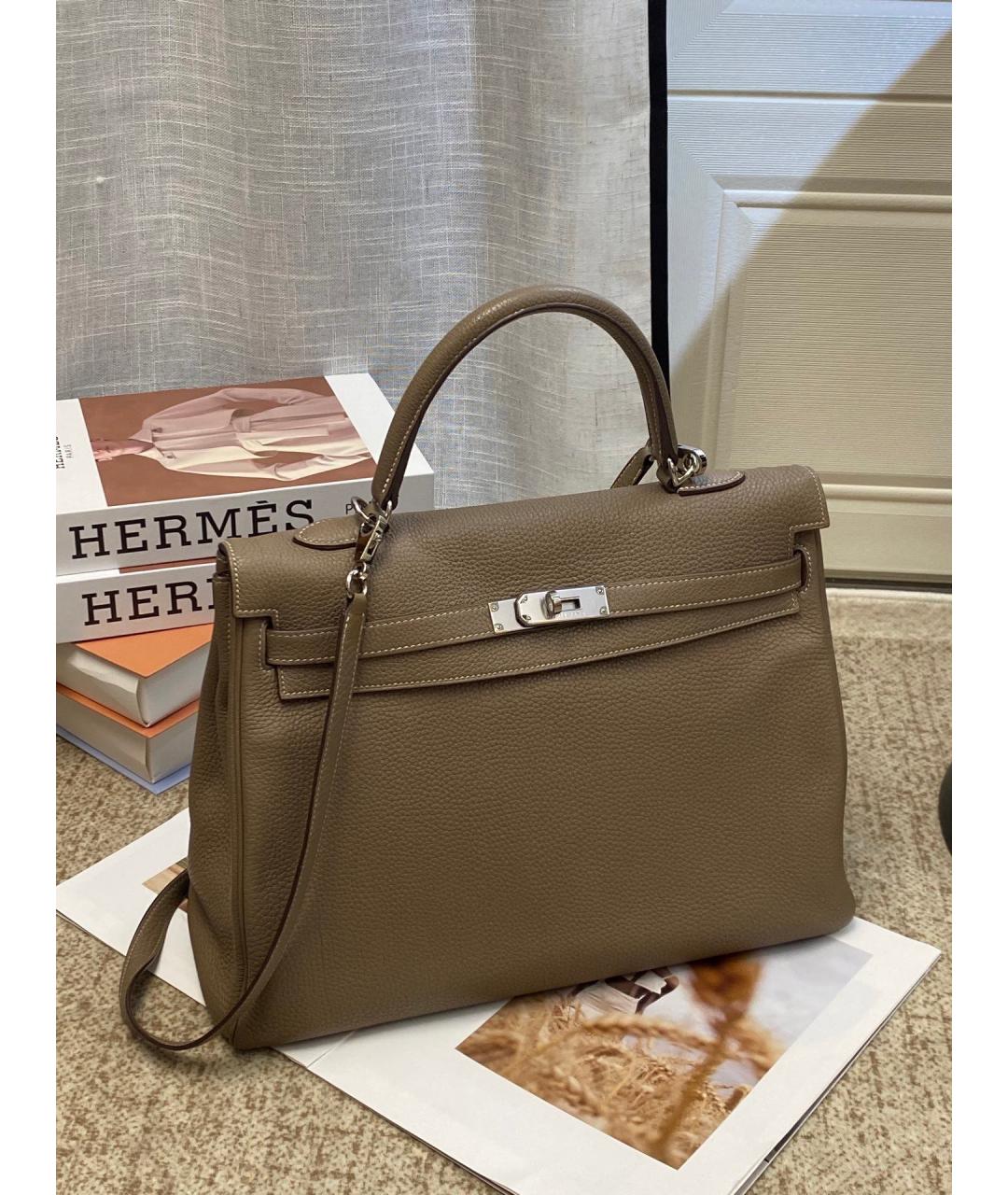 HERMES Коричневая кожаная сумка с короткими ручками, фото 2