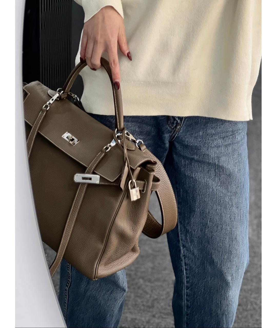 HERMES Коричневая кожаная сумка с короткими ручками, фото 4