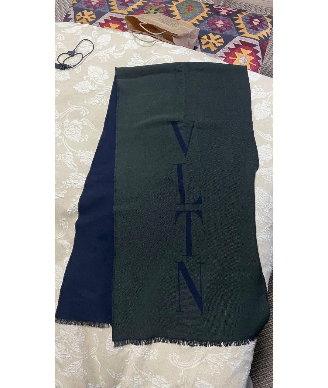 VALENTINO Зеленый шерстяной шарф, фото 4