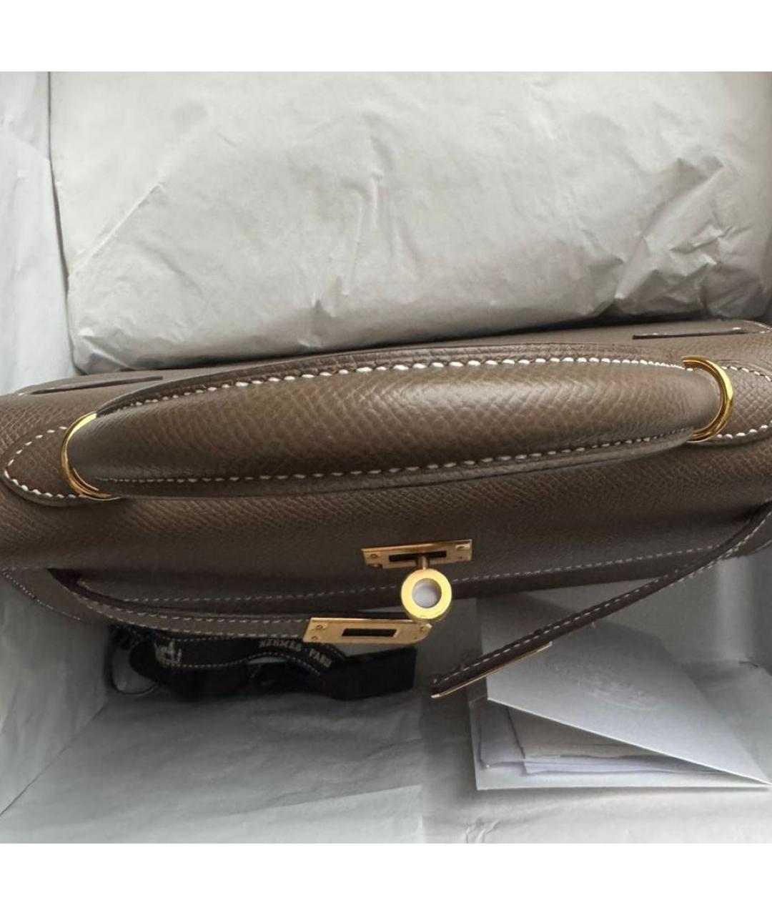 HERMES Бежевая кожаная сумка с короткими ручками, фото 7