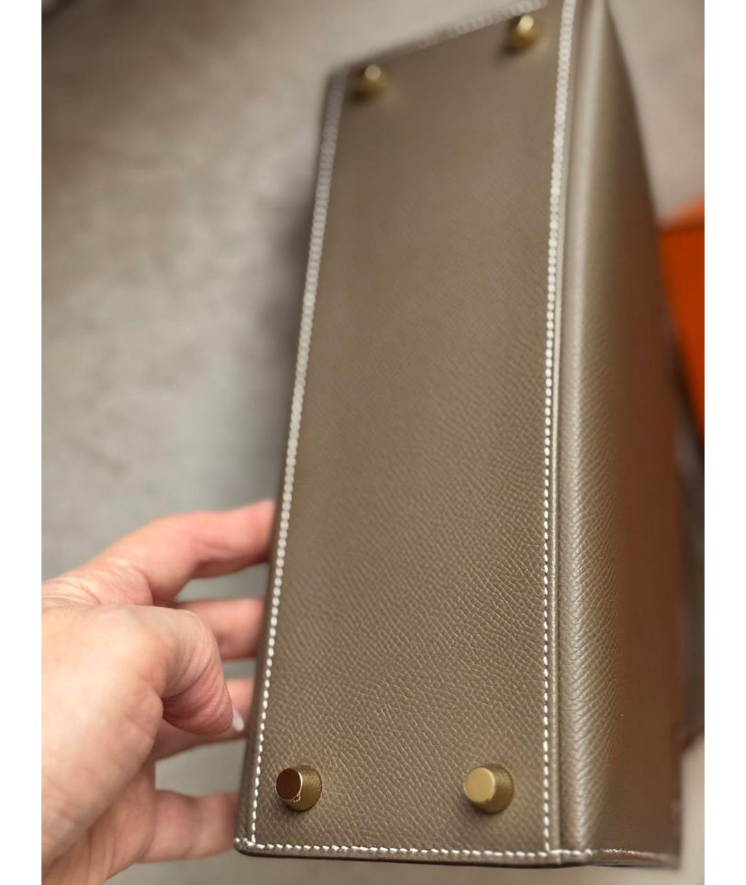 HERMES Бежевая кожаная сумка с короткими ручками, фото 8