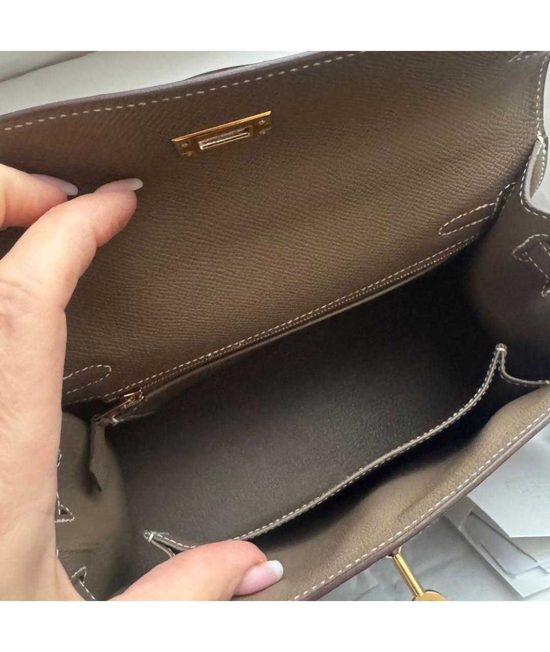 HERMES Бежевая кожаная сумка с короткими ручками, фото 4