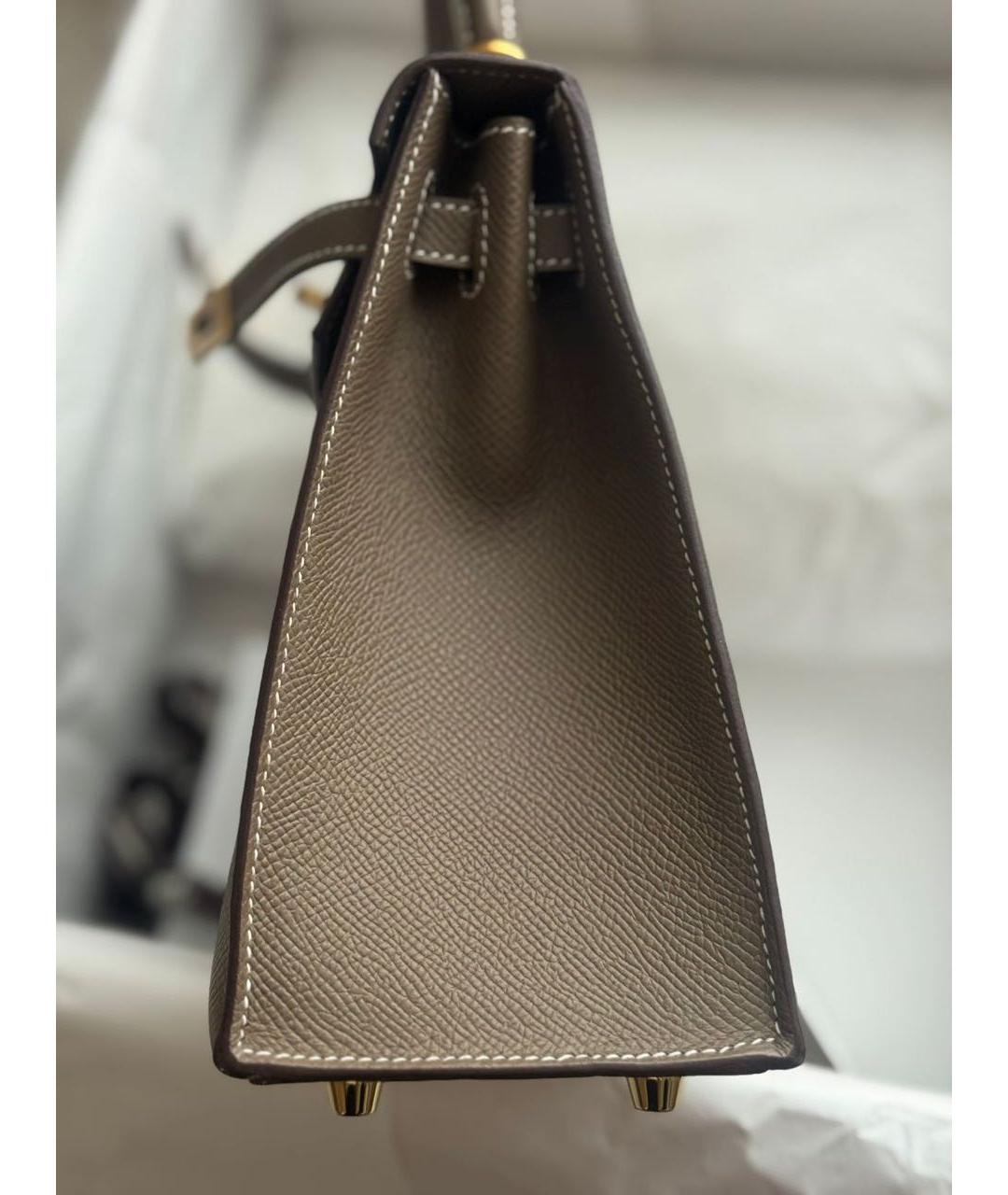 HERMES Бежевая кожаная сумка с короткими ручками, фото 2