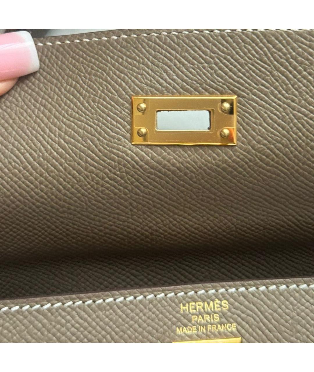 HERMES Бежевая кожаная сумка с короткими ручками, фото 6