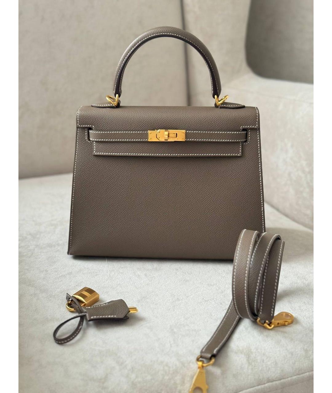 HERMES Бежевая кожаная сумка с короткими ручками, фото 9