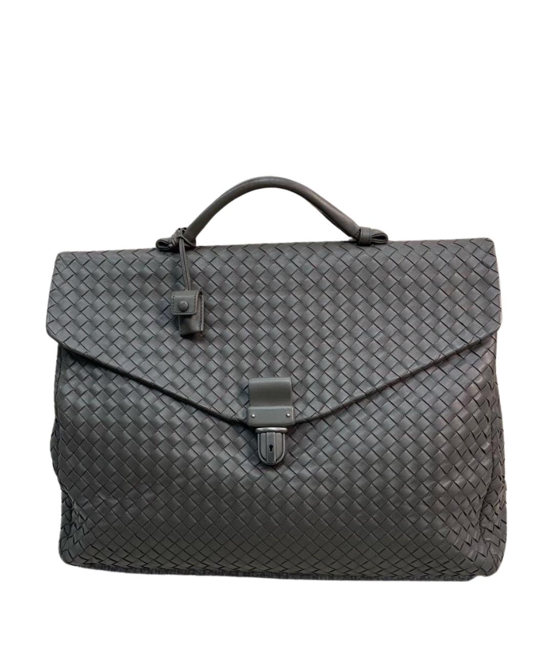BOTTEGA VENETA Антрацитовый кожаный портфель, фото 1