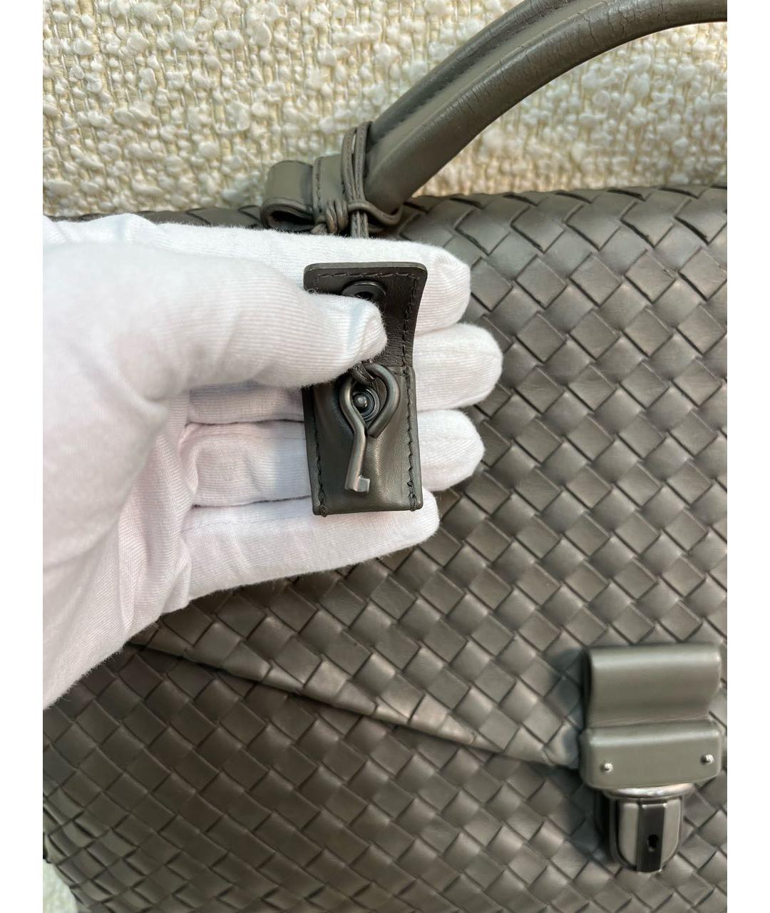 BOTTEGA VENETA Антрацитовый кожаный портфель, фото 8