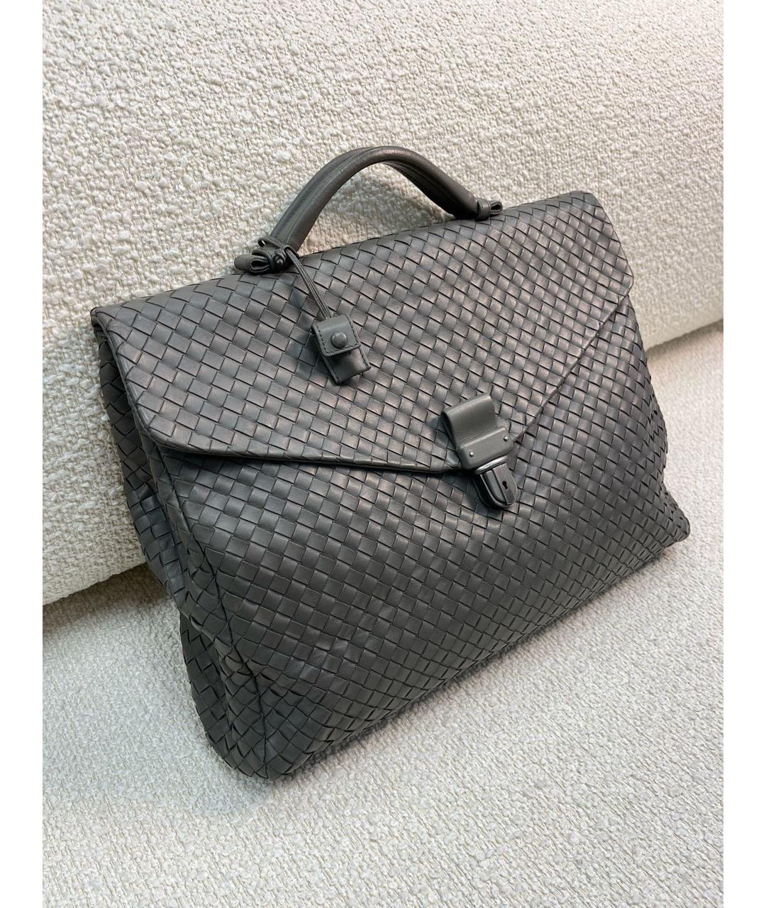 BOTTEGA VENETA Антрацитовый кожаный портфель, фото 2