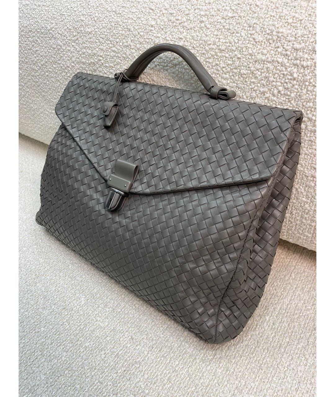 BOTTEGA VENETA Антрацитовый кожаный портфель, фото 5