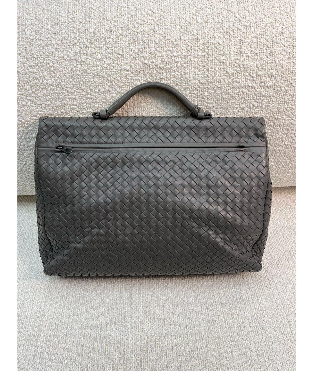 BOTTEGA VENETA Антрацитовый кожаный портфель, фото 3