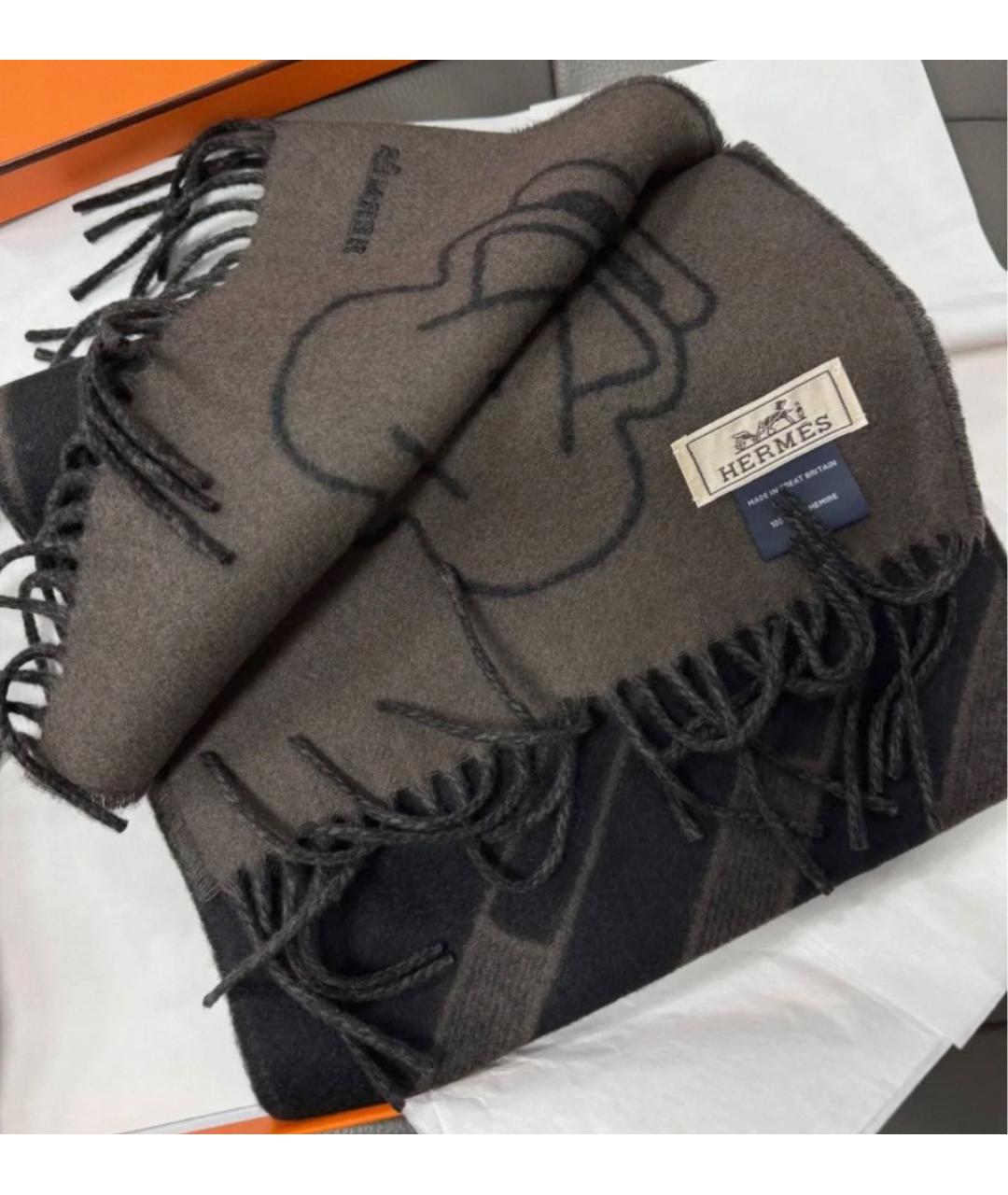 HERMES Коричневый кашемировый шарф, фото 3