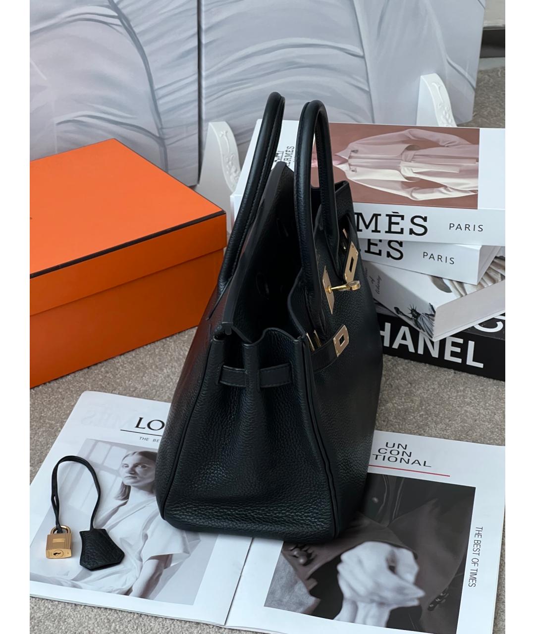 HERMES Черная кожаная сумка с короткими ручками, фото 4